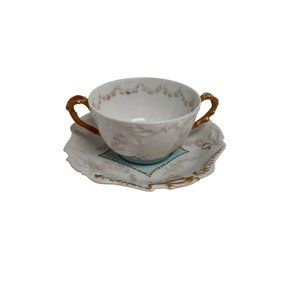 Rare ELITE LIMOGES France DEMITASSE CUP & SAUCER SET GOLD TRIM